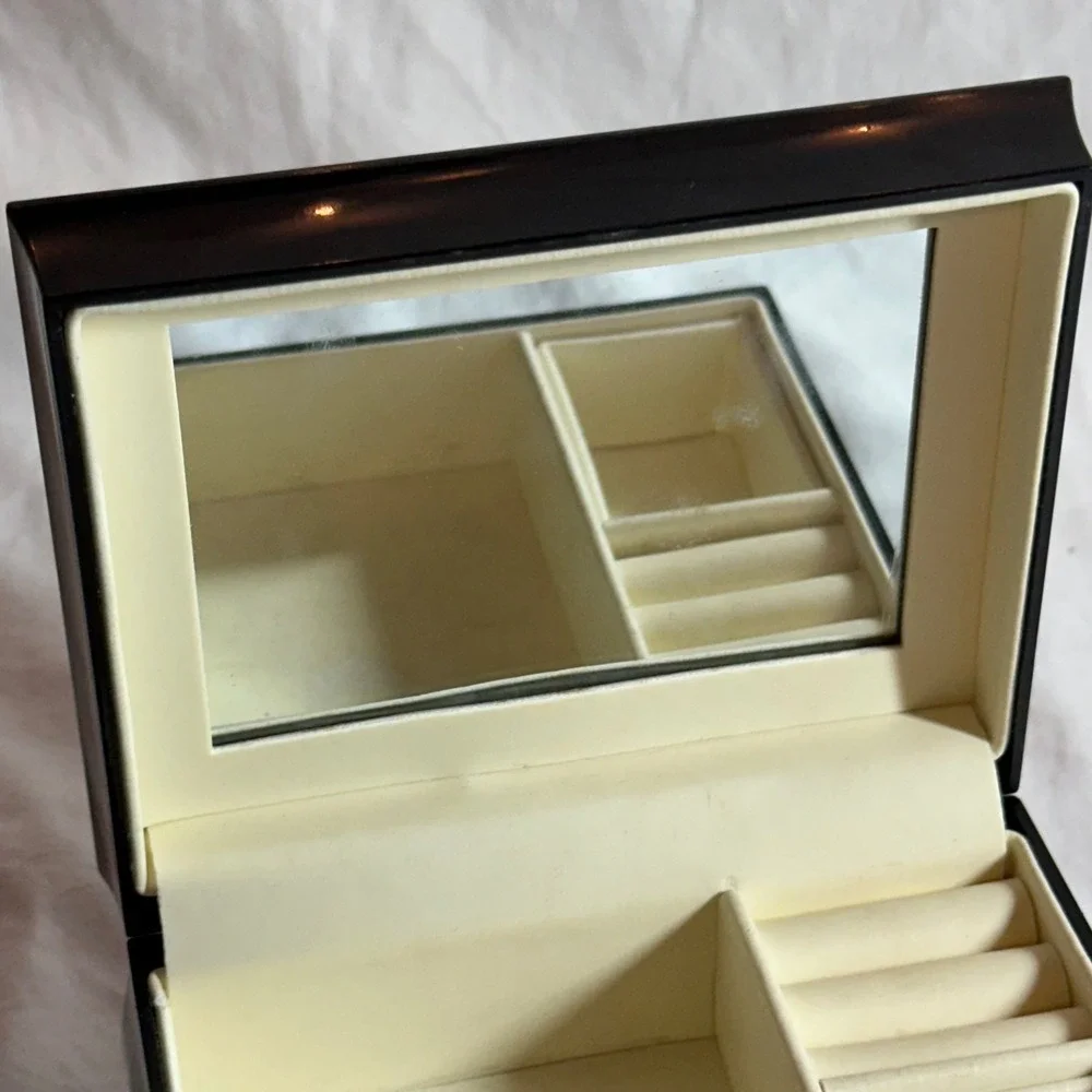 Jewelry Box Black Excellent Mirror Ring Roll Velvet Top Vanity Minimalist Travel
